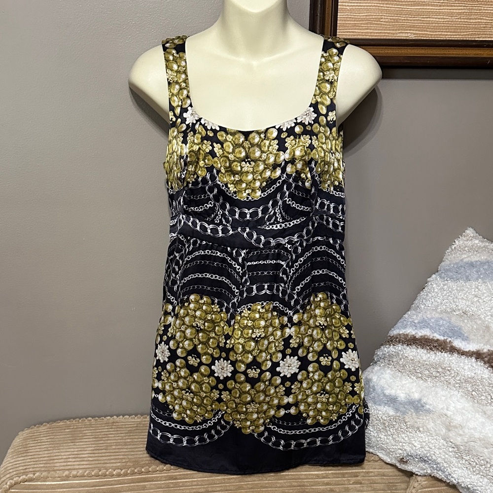 SILK CAbi Black and Gold Patterned Sleeveless Top